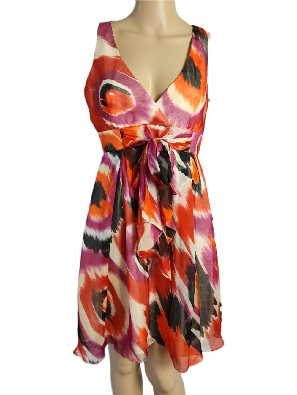Vintage Y2K Cynthia Steffe 100% Silk Abstract Babydoll Dress Size 6 Empire Waist